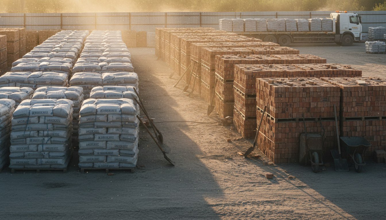 Materials yard at golden hour